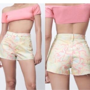 Zara Yellow, Blue, Green, Pink Groovy tie dye shorts size 4 Like new condition